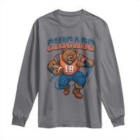 Fierce Football Bear Long Sleeve Shirt Chicago Fan Number 18 Bold Orange Game Day Spirit - Wonder Print Shop