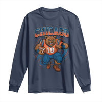 Fierce Football Bear Long Sleeve Shirt Chicago Fan Number 18 Bold Orange Game Day Spirit - Wonder Print Shop
