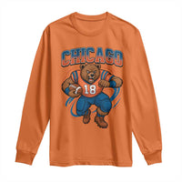 Fierce Football Bear Long Sleeve Shirt Chicago Fan Number 18 Bold Orange Game Day Spirit - Wonder Print Shop