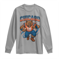 Fierce Football Bear Long Sleeve Shirt Chicago Fan Number 18 Bold Orange Game Day Spirit - Wonder Print Shop