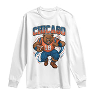 Fierce Football Bear Long Sleeve Shirt Chicago Fan Number 18 Bold Orange Game Day Spirit - Wonder Print Shop