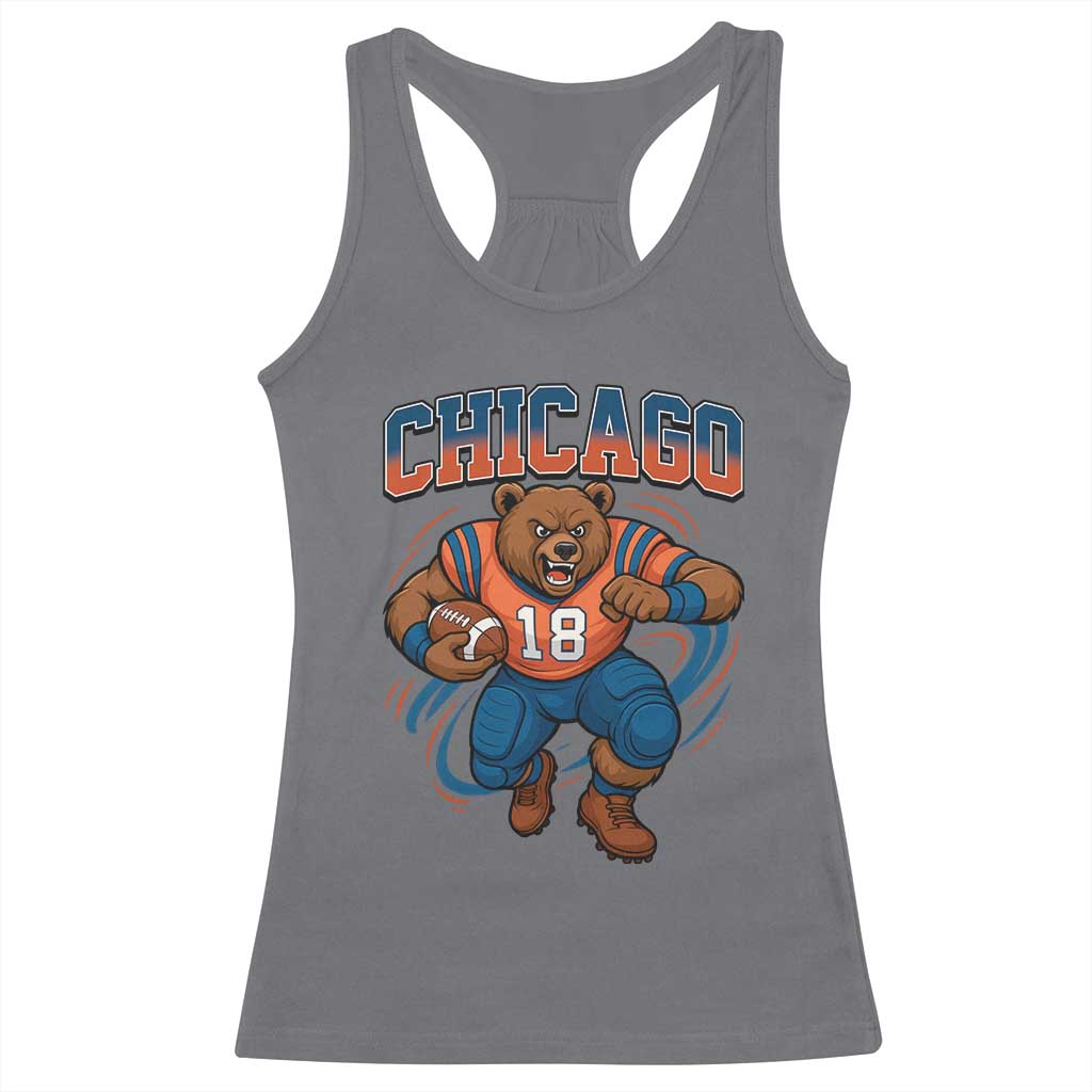 Fierce Football Bear Racerback Tank Top Chicago Fan Number 18 Bold Orange Game Day Spirit - Wonder Print Shop