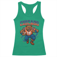 Fierce Football Bear Racerback Tank Top Chicago Fan Number 18 Bold Orange Game Day Spirit - Wonder Print Shop