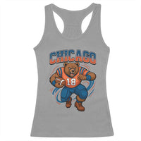 Fierce Football Bear Racerback Tank Top Chicago Fan Number 18 Bold Orange Game Day Spirit - Wonder Print Shop