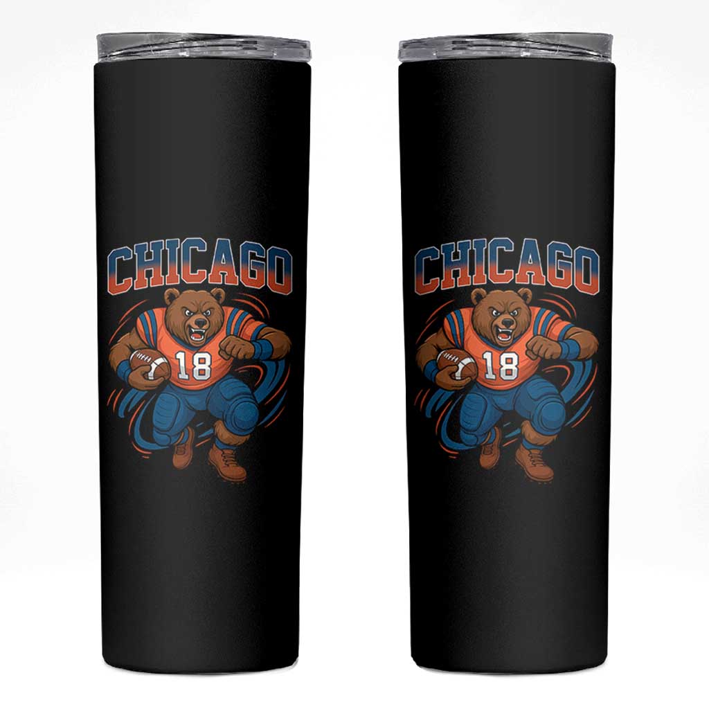 Fierce Football Bear Skinny Tumbler Chicago Fan Number 18 Bold Orange Game Day Spirit - Wonder Print Shop