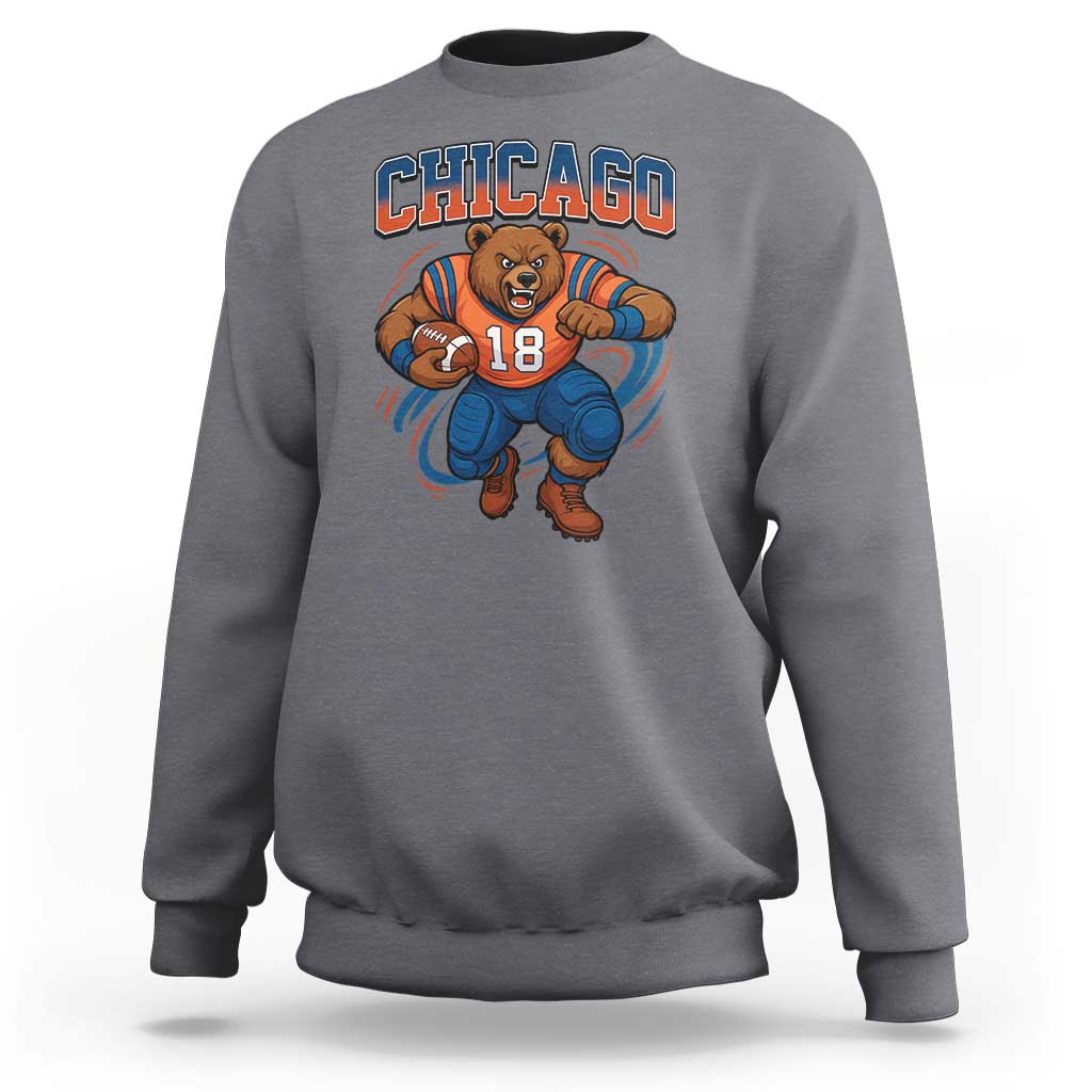 Fierce Football Bear Sweatshirt Chicago Fan Number 18 Bold Orange Game Day Spirit - Wonder Print Shop