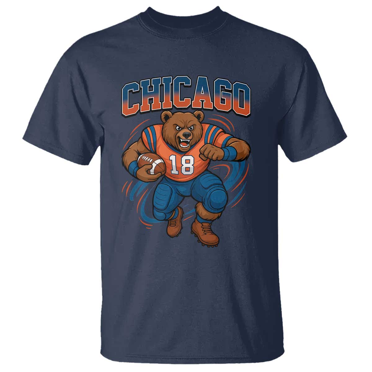 Fierce Football Bear T Shirt Chicago Fan Number 18 Bold Orange Game Day Spirit - Wonder Print Shop