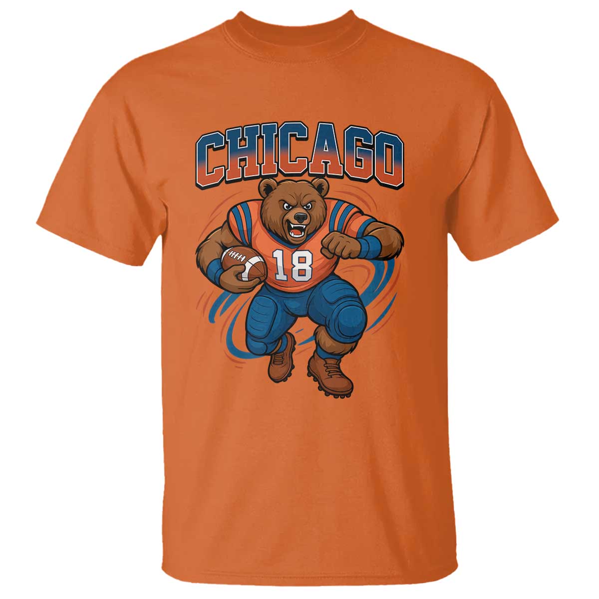 Fierce Football Bear T Shirt Chicago Fan Number 18 Bold Orange Game Day Spirit - Wonder Print Shop