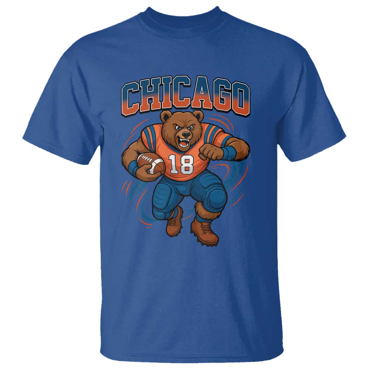 Fierce Football Bear T Shirt Chicago Fan Number 18 Bold Orange Game Day Spirit - Wonder Print Shop