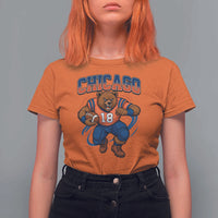 Fierce Football Bear T Shirt For Women Chicago Fan Number 18 Bold Orange Game Day Spirit - Wonder Print Shop