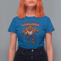 Fierce Football Bear T Shirt For Women Chicago Fan Number 18 Bold Orange Game Day Spirit - Wonder Print Shop