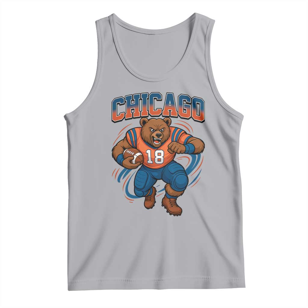 Fierce Football Bear Tank Top Chicago Fan Number 18 Bold Orange Game Day Spirit - Wonder Print Shop