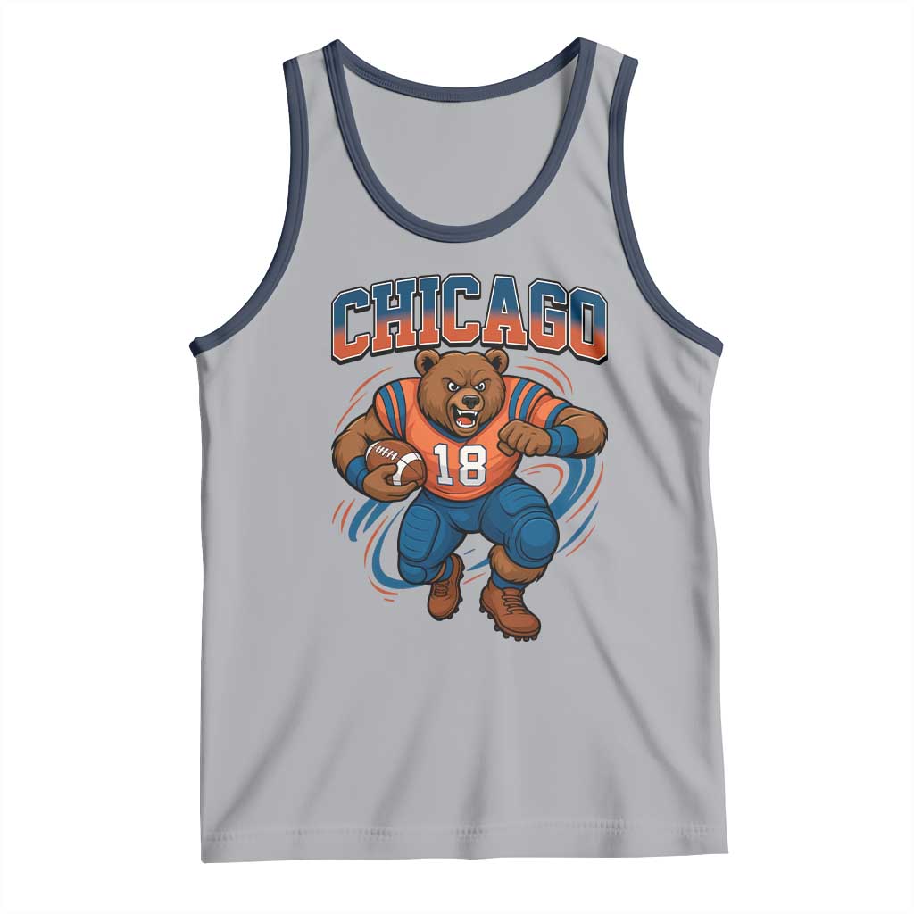 Fierce Football Bear Tank Top Chicago Fan Number 18 Bold Orange Game Day Spirit - Wonder Print Shop