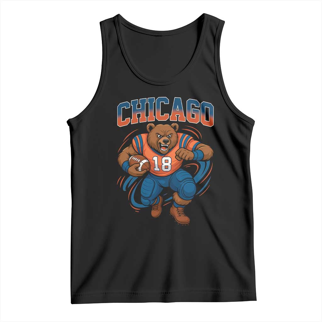 Fierce Football Bear Tank Top Chicago Fan Number 18 Bold Orange Game Day Spirit - Wonder Print Shop