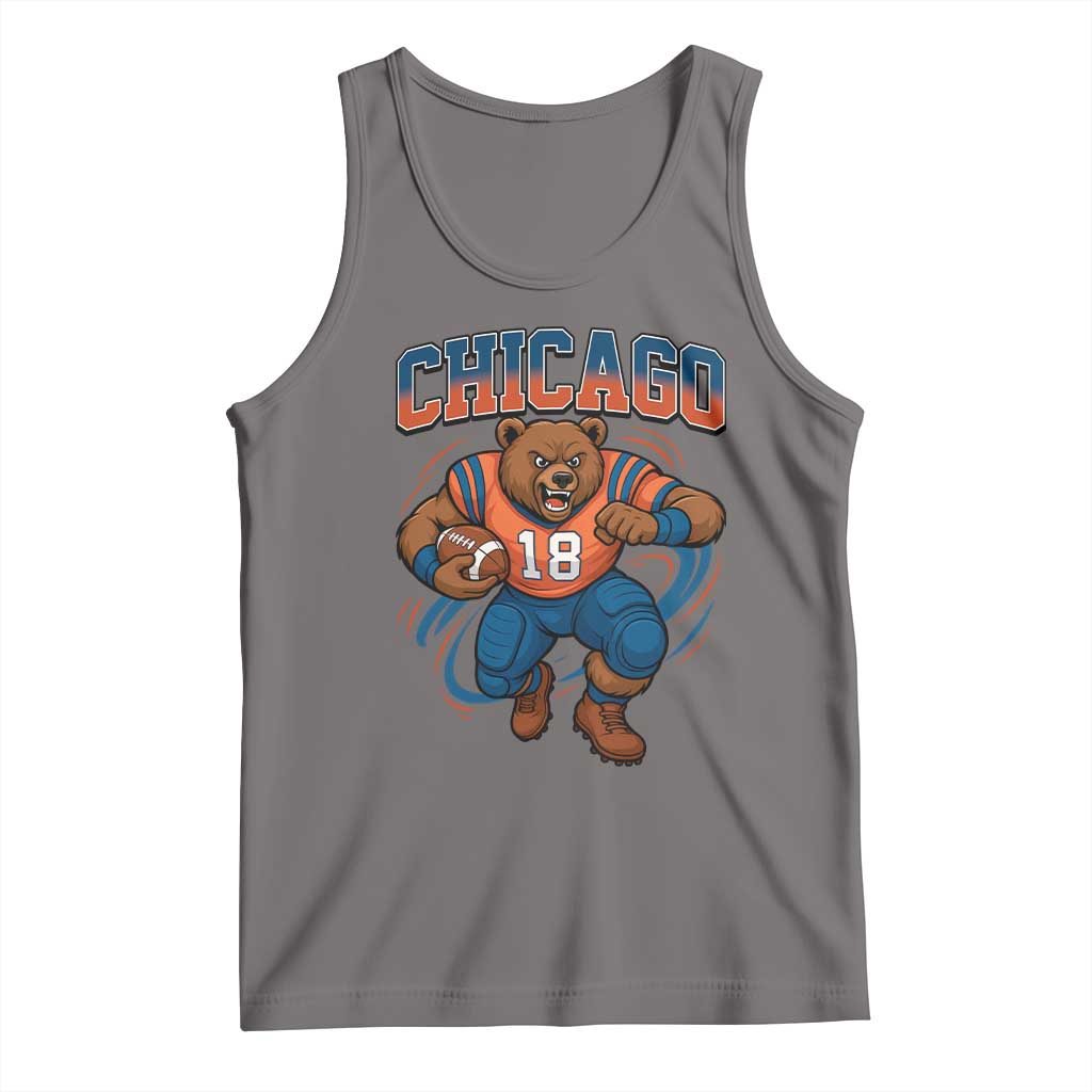 Fierce Football Bear Tank Top Chicago Fan Number 18 Bold Orange Game Day Spirit - Wonder Print Shop