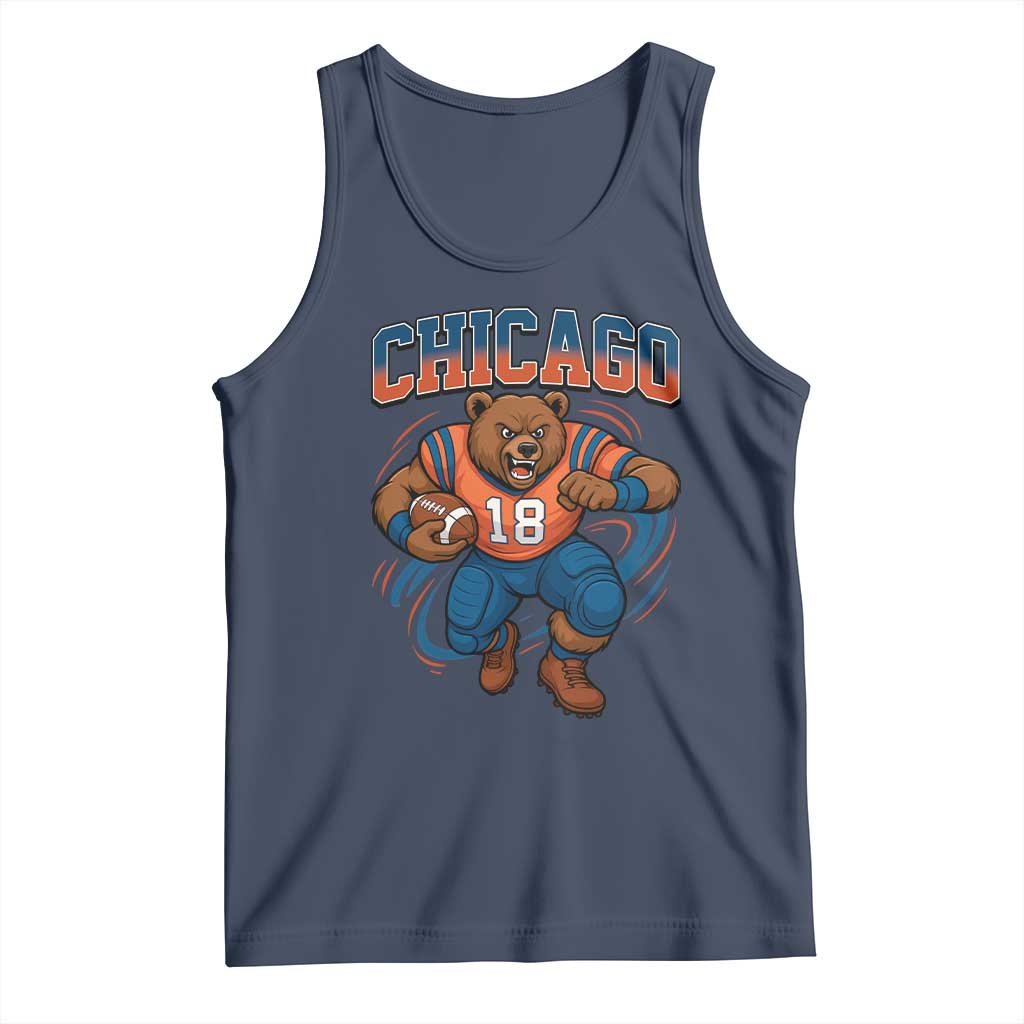 Fierce Football Bear Tank Top Chicago Fan Number 18 Bold Orange Game Day Spirit - Wonder Print Shop