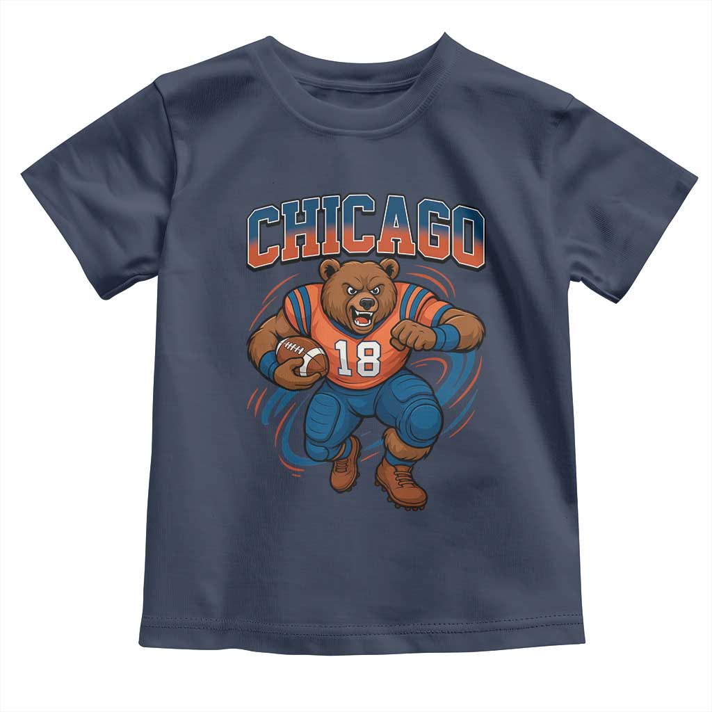 Fierce Football Bear Toddler T Shirt Chicago Fan Number 18 Bold Orange Game Day Spirit - Wonder Print Shop