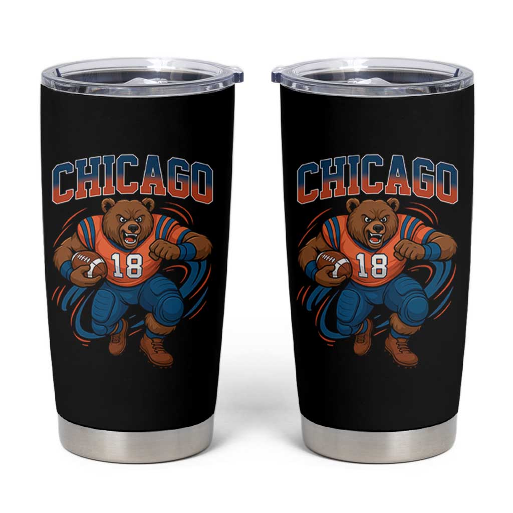 Fierce Football Bear Tumbler Cup Chicago Fan Number 18 Bold Orange Game Day Spirit - Wonder Print Shop