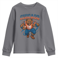 Fierce Football Bear Youth Sweatshirt Chicago Fan Number 18 Bold Orange Game Day Spirit - Wonder Print Shop