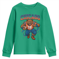 Fierce Football Bear Youth Sweatshirt Chicago Fan Number 18 Bold Orange Game Day Spirit - Wonder Print Shop