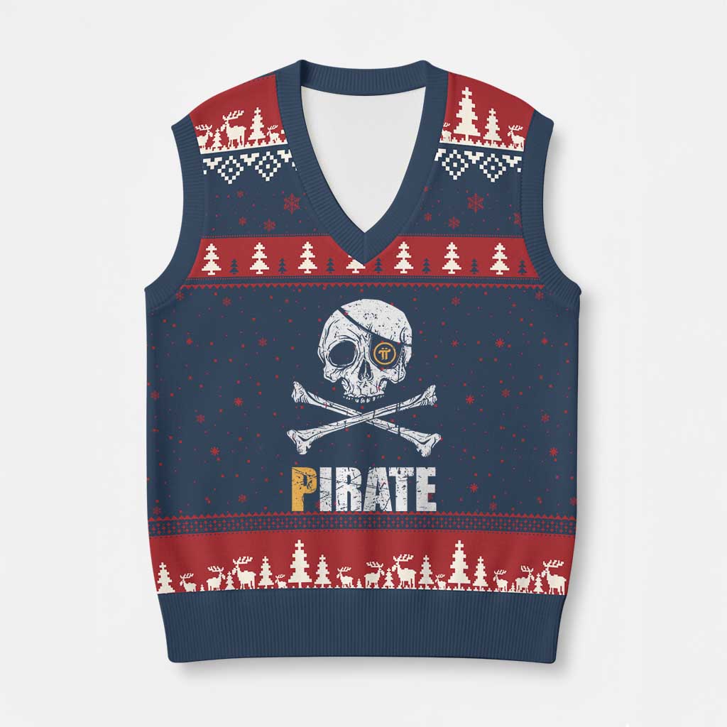 Funny Pirate Pi Cryptocurrency V-Neck Knit Sweater Vest Crypto Coins Blockchain Mining - Wonder Print Shop