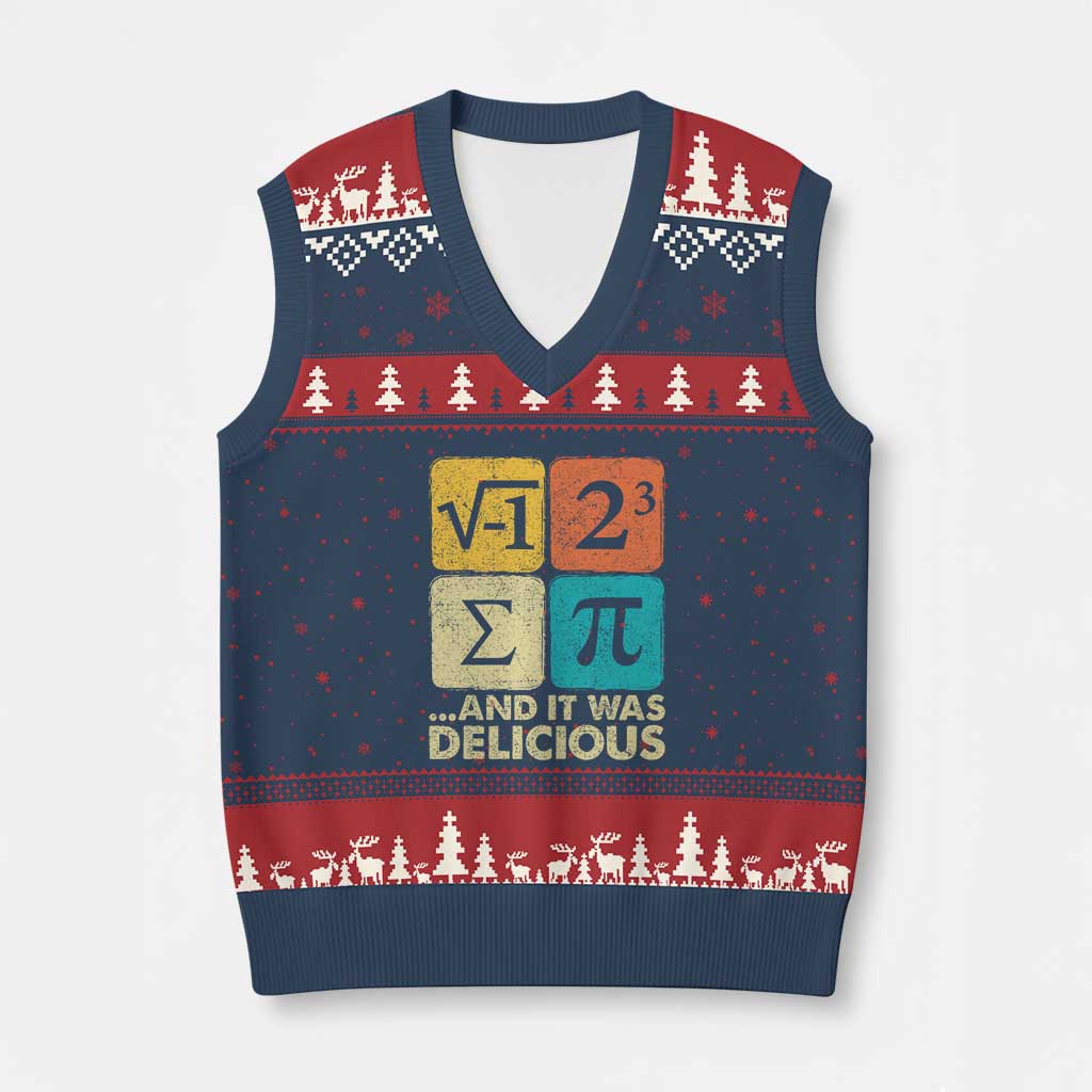 Funny Number Pi V-Neck Knit Sweater Vest I Ate Some Pie and It Was Delicious Funny PI Day Math Pun - Wonder Print Shop