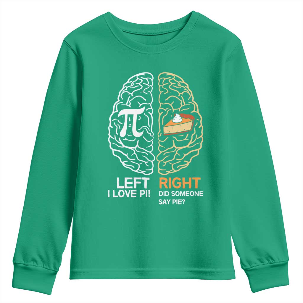 Funny Pi Day Youth Sweatshirt Left Vs Right Brain Pie Shirt Math Geek Gift - Wonder Print Shop