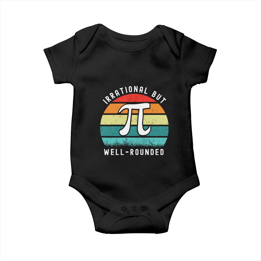 Funny Number Pi Baby Onesie Retro Irrational But Well Rounded Pi Day Celebration Math - Wonder Print Shop