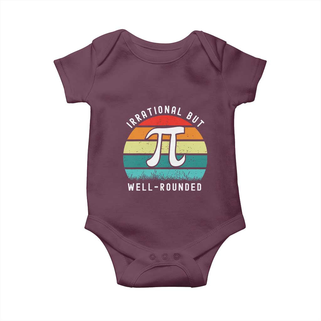 Funny Number Pi Baby Onesie Retro Irrational But Well Rounded Pi Day Celebration Math - Wonder Print Shop