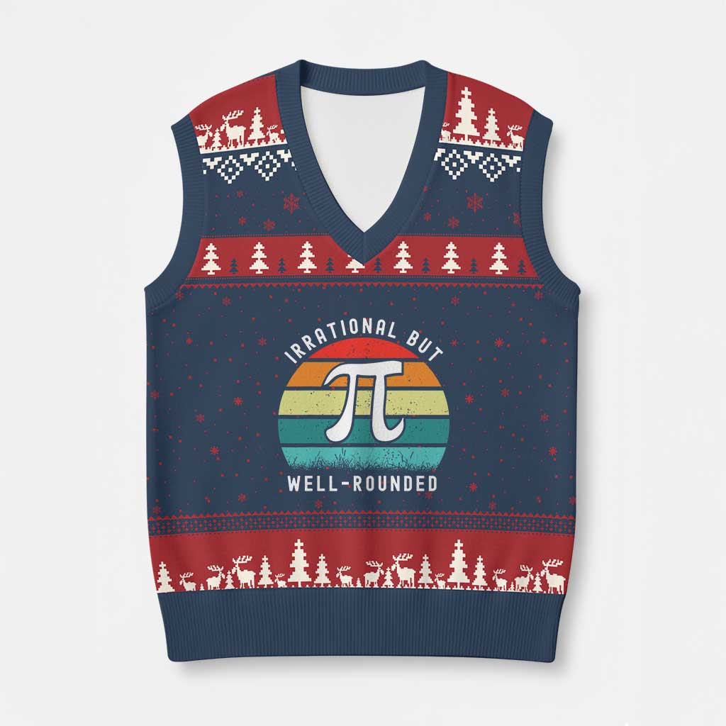 Funny Number Pi V-Neck Knit Sweater Vest Retro Irrational But Well Rounded Pi Day Celebration Math - Wonder Print Shop