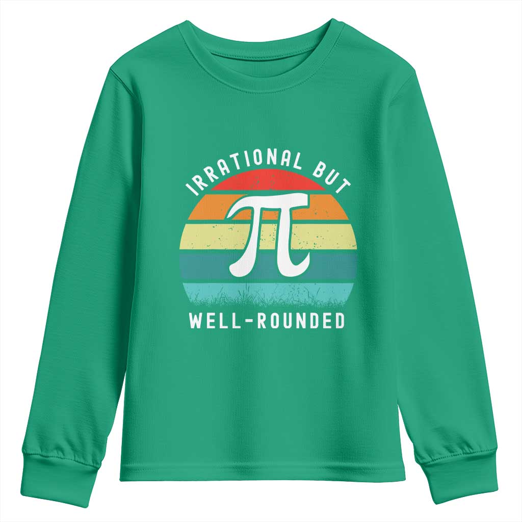 Funny Number Pi Youth Sweatshirt Retro Irrational But Well Rounded Pi Day Celebration Math - Wonder Print Shop
