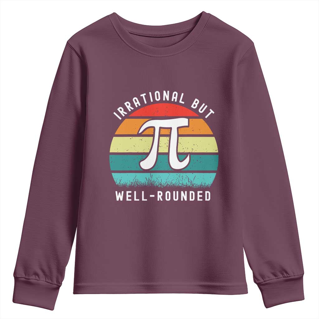 Funny Number Pi Youth Sweatshirt Retro Irrational But Well Rounded Pi Day Celebration Math - Wonder Print Shop