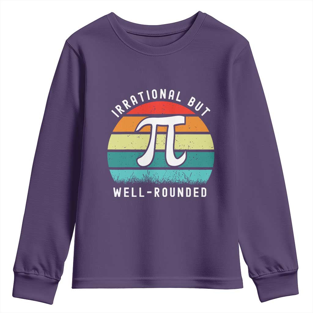 Funny Number Pi Youth Sweatshirt Retro Irrational But Well Rounded Pi Day Celebration Math - Wonder Print Shop