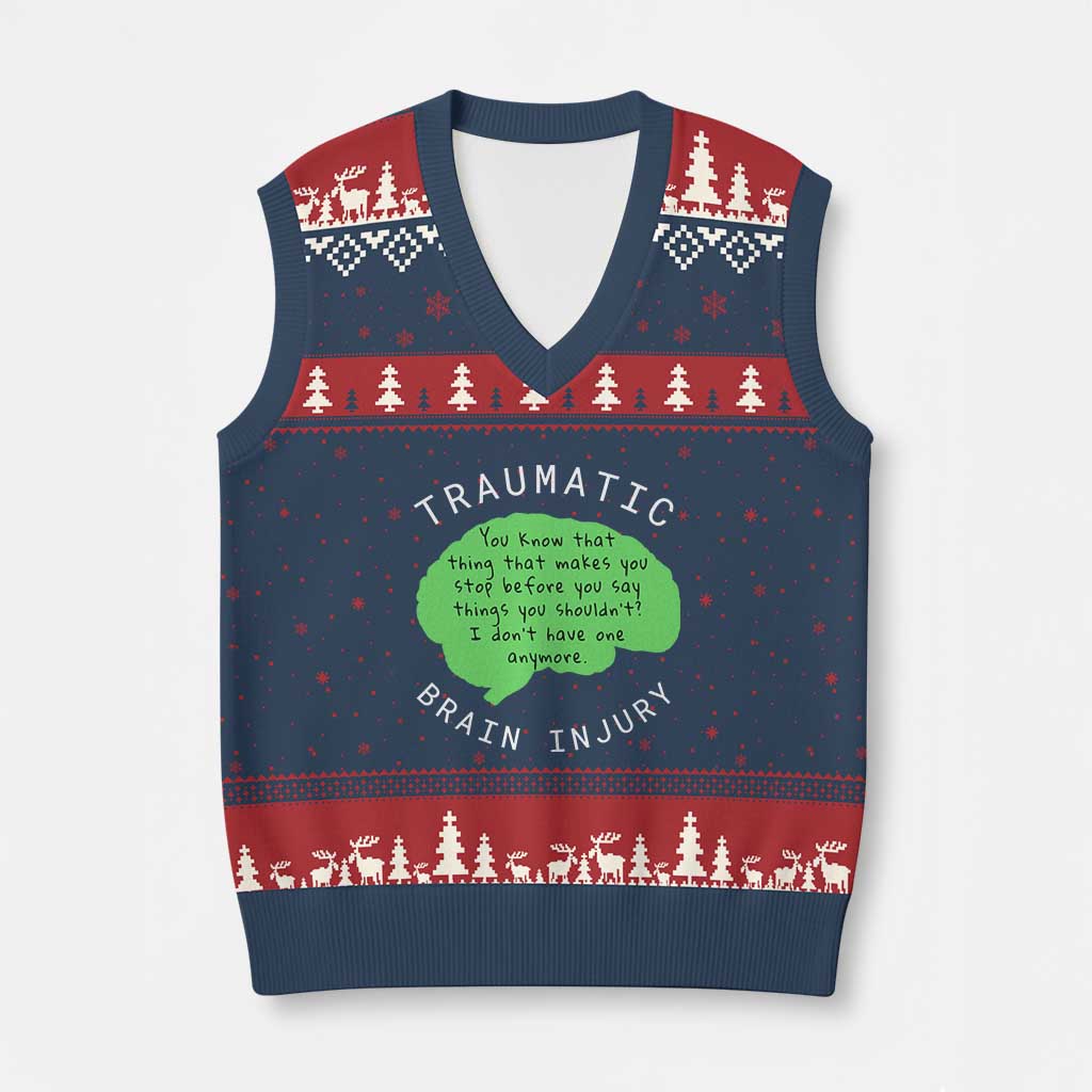 Traumatic Brain Injury Awareness V-Neck Knit Sweater Vest TBI Support - Wonder Print Shop