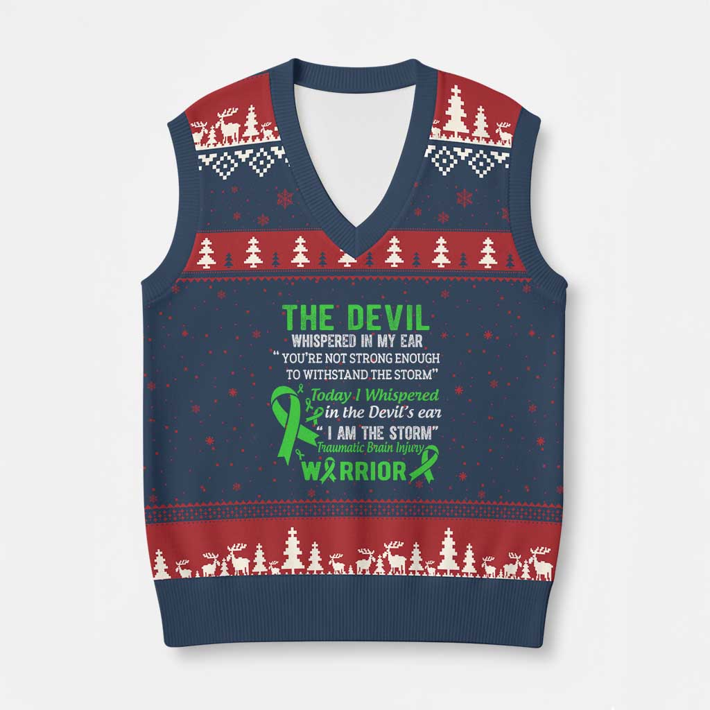 Traumatic Brain Injury Awareness V-Neck Knit Sweater Vest I Am The Storm TBI Warrior - Wonder Print Shop