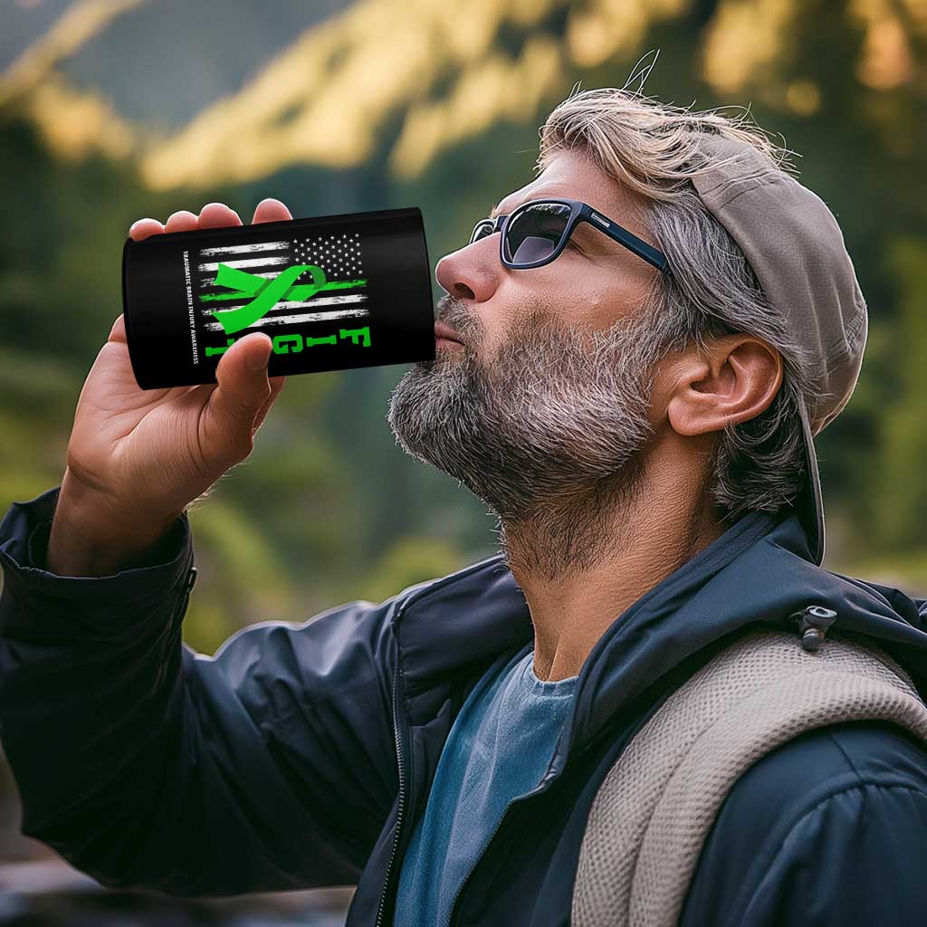 Traumatic Brain Injury Awareness 4 in 1 Can Cooler Tumbler Fight TBI American US Flag