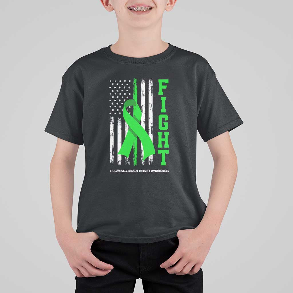 Traumatic Brain Injury Awareness T Shirt For Kid Fight TBI American US Flag