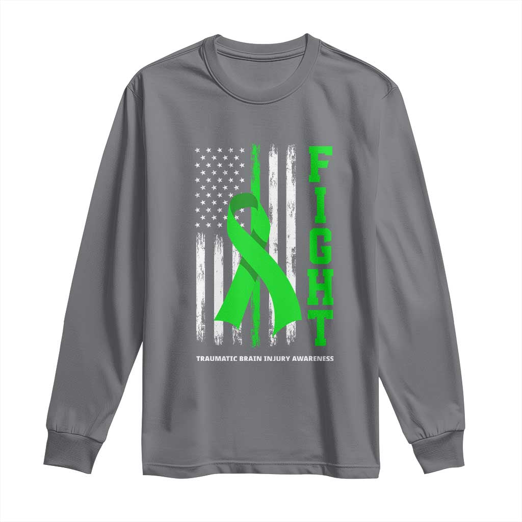 Traumatic Brain Injury Awareness Long Sleeve Shirt Fight TBI American US Flag