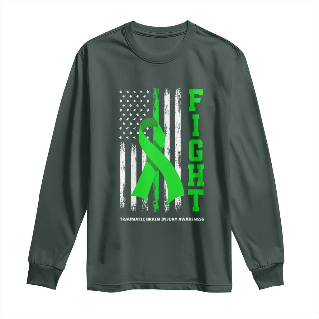Traumatic Brain Injury Awareness Long Sleeve Shirt Fight TBI American US Flag