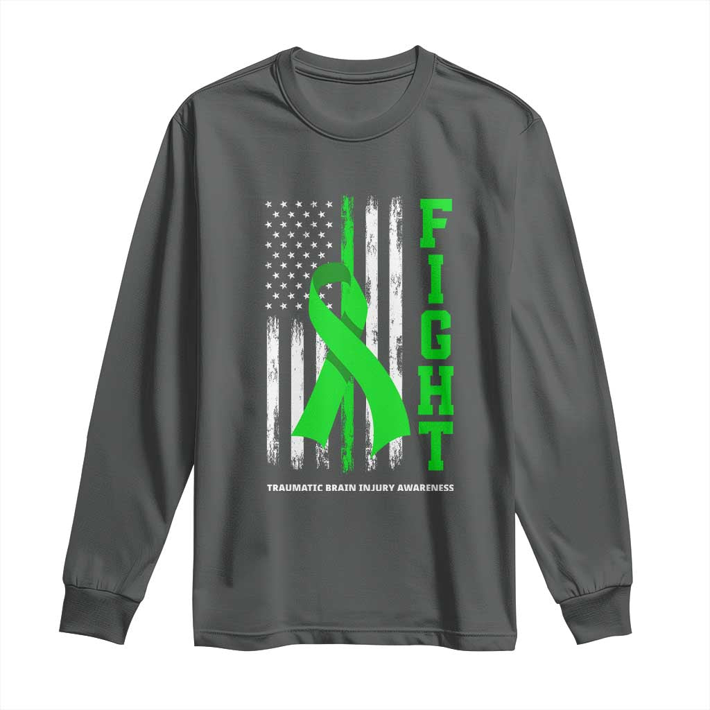 Traumatic Brain Injury Awareness Long Sleeve Shirt Fight TBI American US Flag