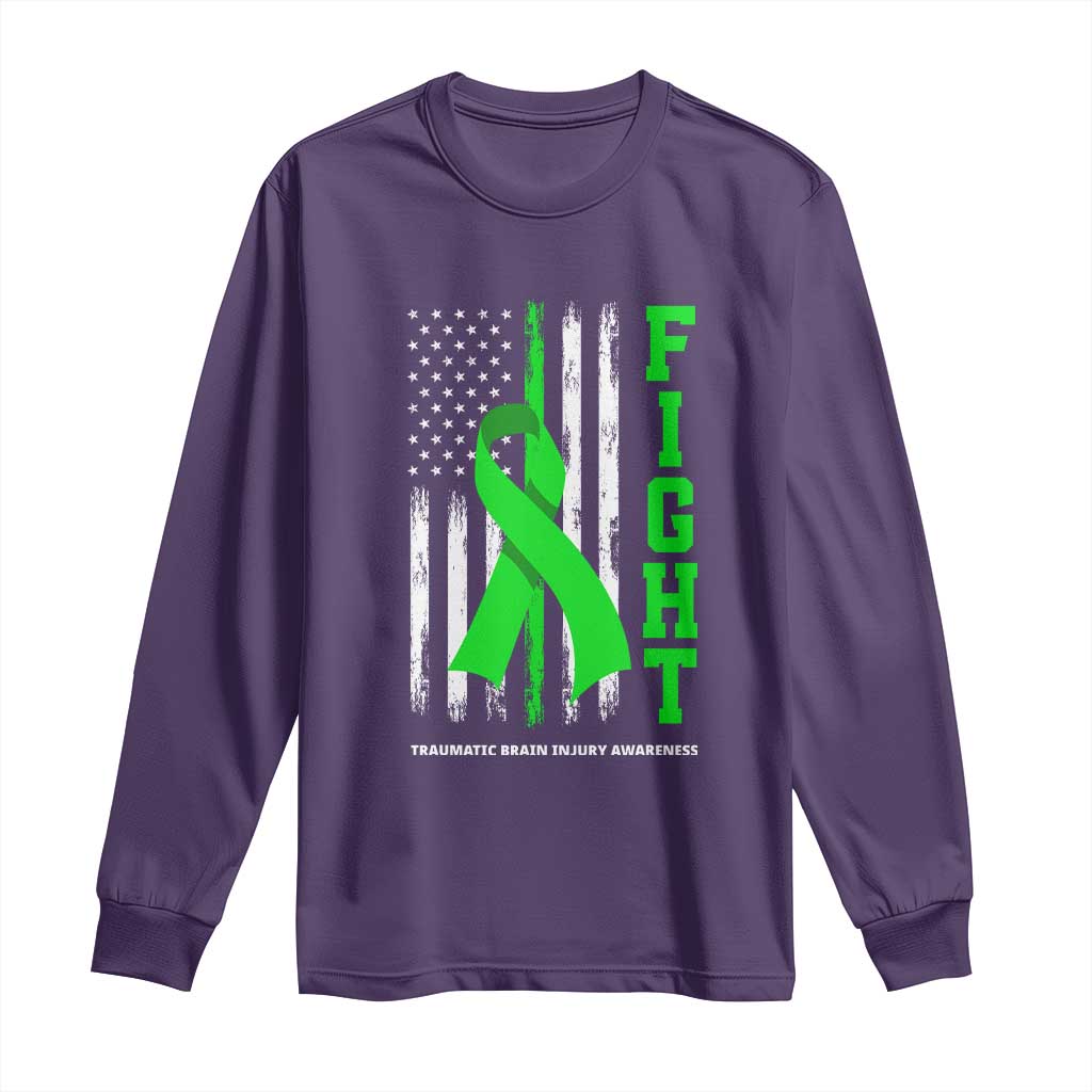 Traumatic Brain Injury Awareness Long Sleeve Shirt Fight TBI American US Flag