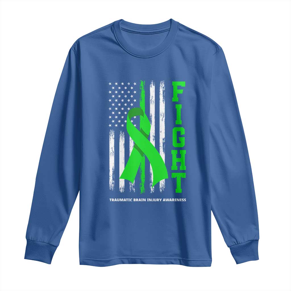 Traumatic Brain Injury Awareness Long Sleeve Shirt Fight TBI American US Flag