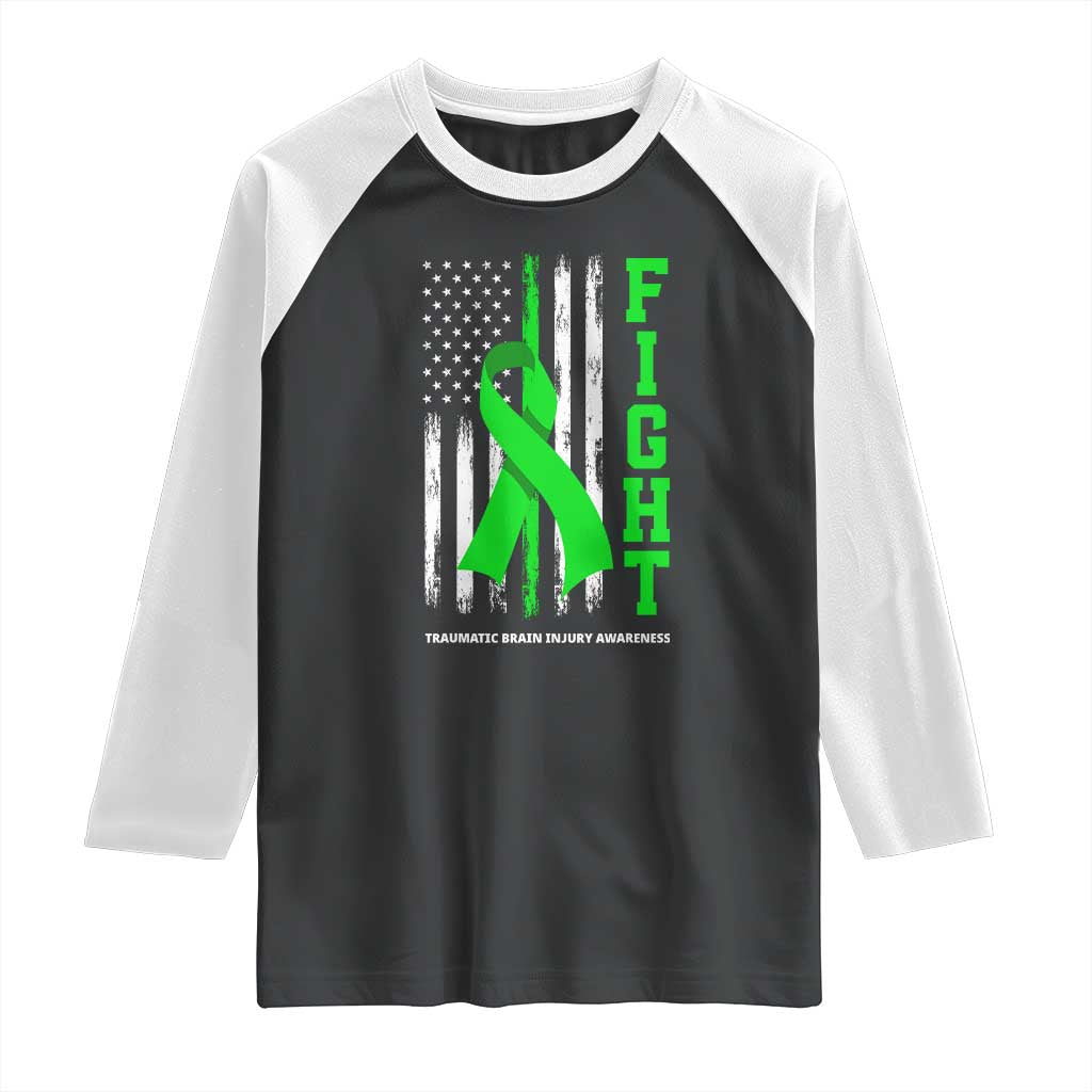 Traumatic Brain Injury Awareness Raglan Shirt Fight TBI American US Flag