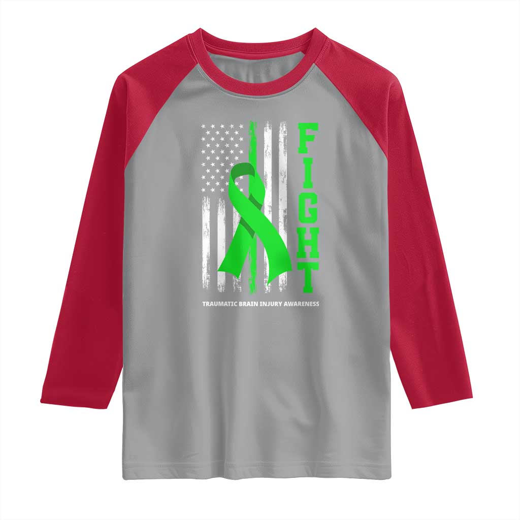 Traumatic Brain Injury Awareness Raglan Shirt Fight TBI American US Flag