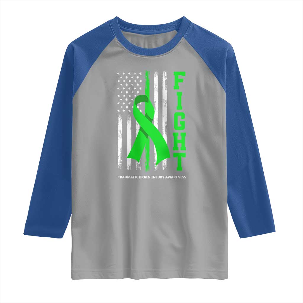 Traumatic Brain Injury Awareness Raglan Shirt Fight TBI American US Flag
