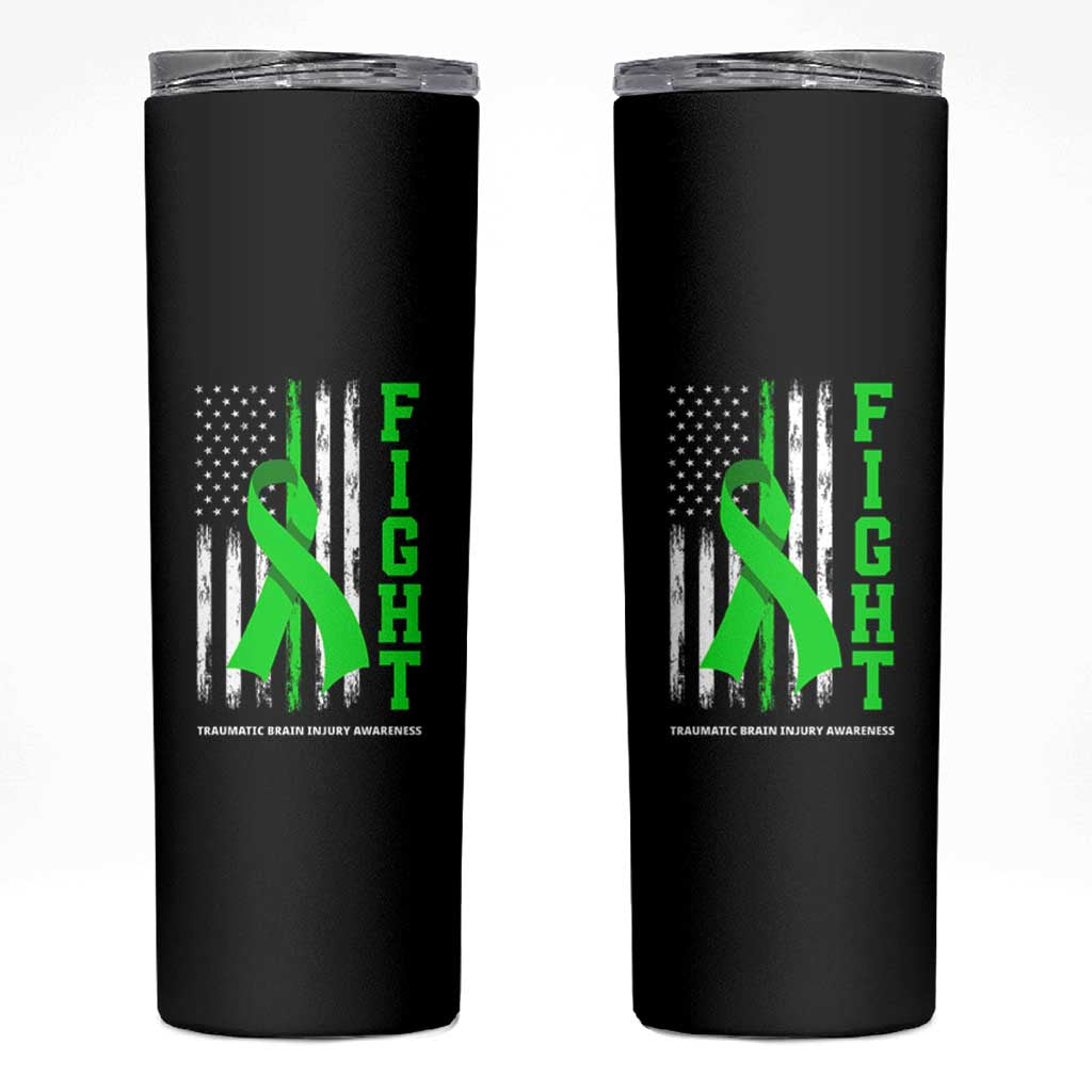Traumatic Brain Injury Awareness Skinny Tumbler Fight TBI American US Flag