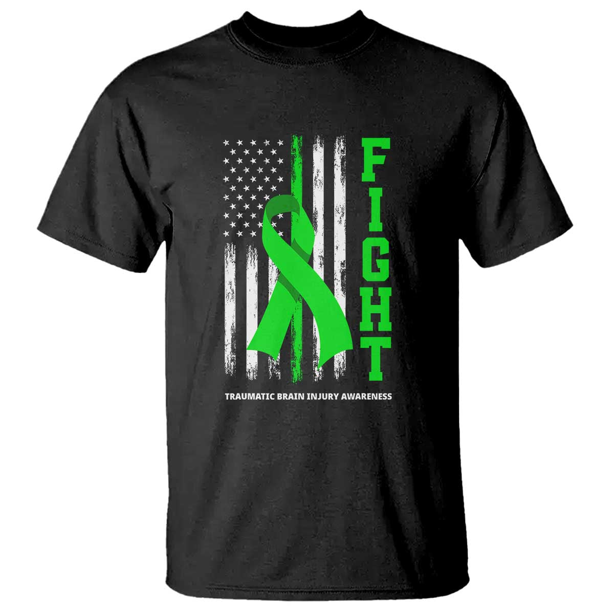 Traumatic Brain Injury Awareness T Shirt Fight TBI American US Flag