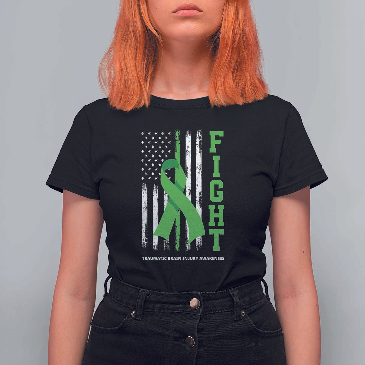 Traumatic Brain Injury Awareness T Shirt For Women Fight TBI American US Flag