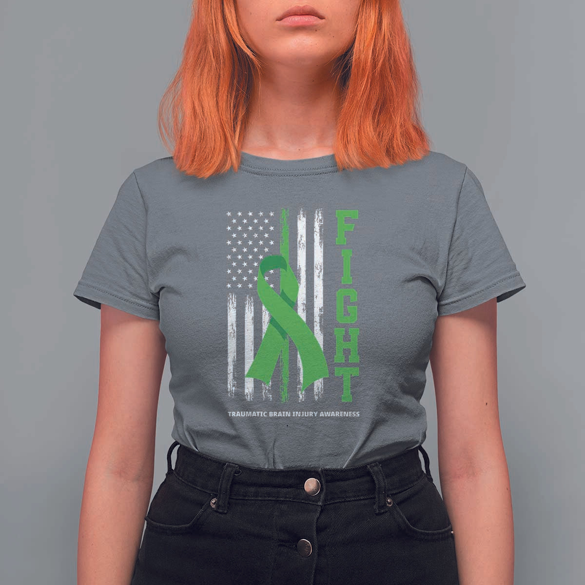 Traumatic Brain Injury Awareness T Shirt For Women Fight TBI American US Flag