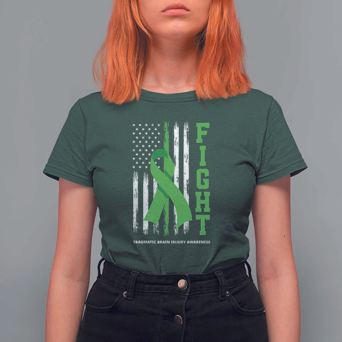 Traumatic Brain Injury Awareness T Shirt For Women Fight TBI American US Flag